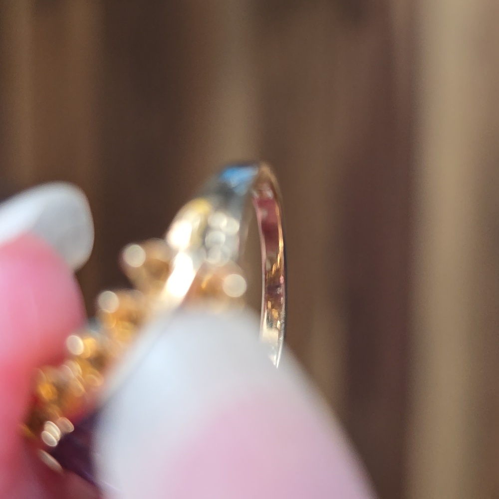 3xHOST PICK Very Vintage Elegant 10k Gold Amethyst Teardrop & Citrine Ring. Sz 8 - Picture 3 of 8